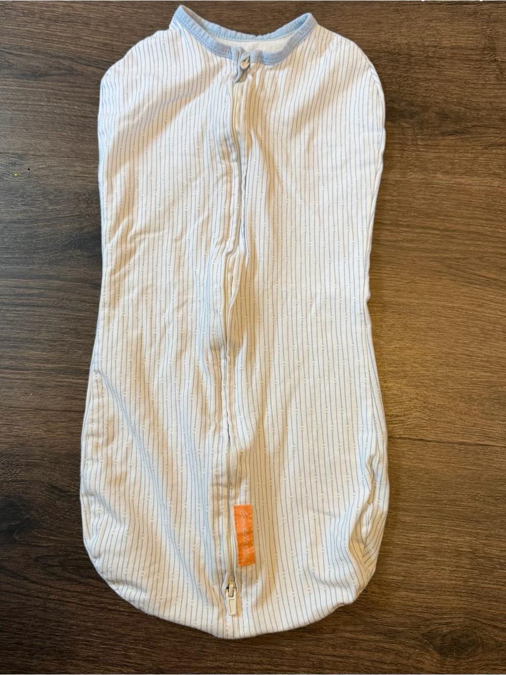 SwaddleMe White with Light Blue Trim Stripe One-Piece Swaddle